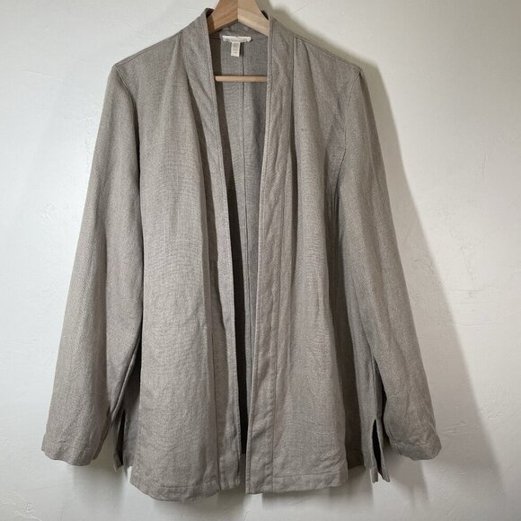 Eileen Fisher Jackets & Blazers - Eileen Fisher 100% Linen Open Front Collarless Jacket Natural Tan Beige Large